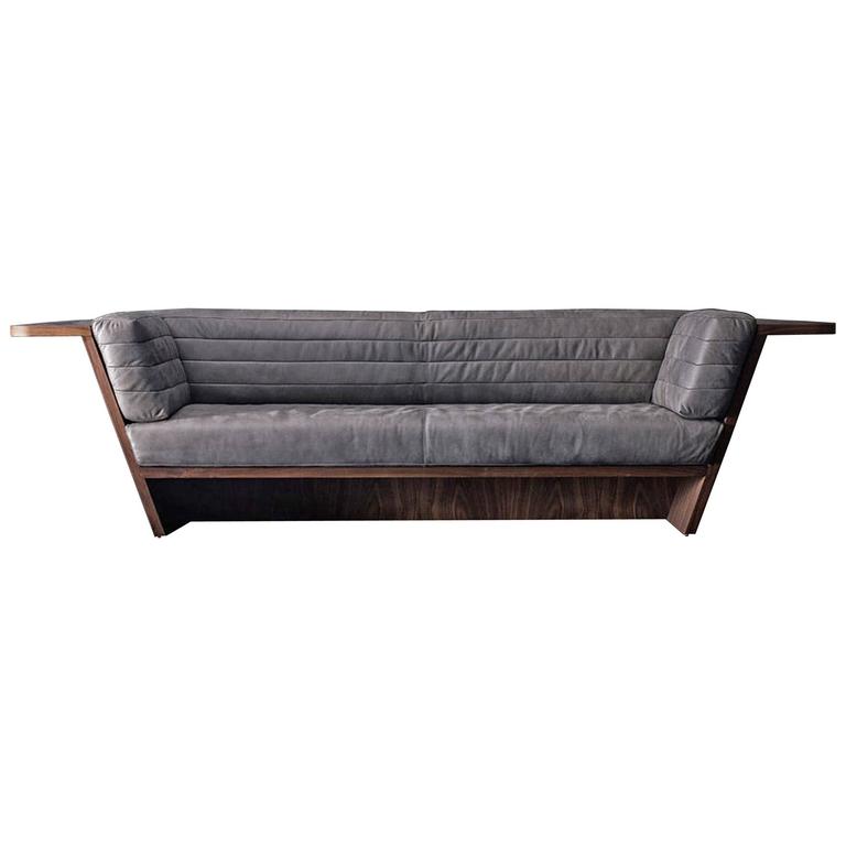 Racing Sofa With Grey Genuine Leather And Solid Walnut Wood For Racing Sofa With Grey Genuine Leather And Solid Walnut Wood For