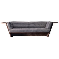 Racing Sofa with Grey Genuine Leather and Solid Walnut Wood
