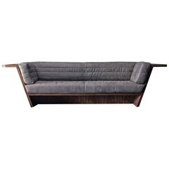 Racing Sofa with Grey Genuine Leather and Solid Walnut Wood 6