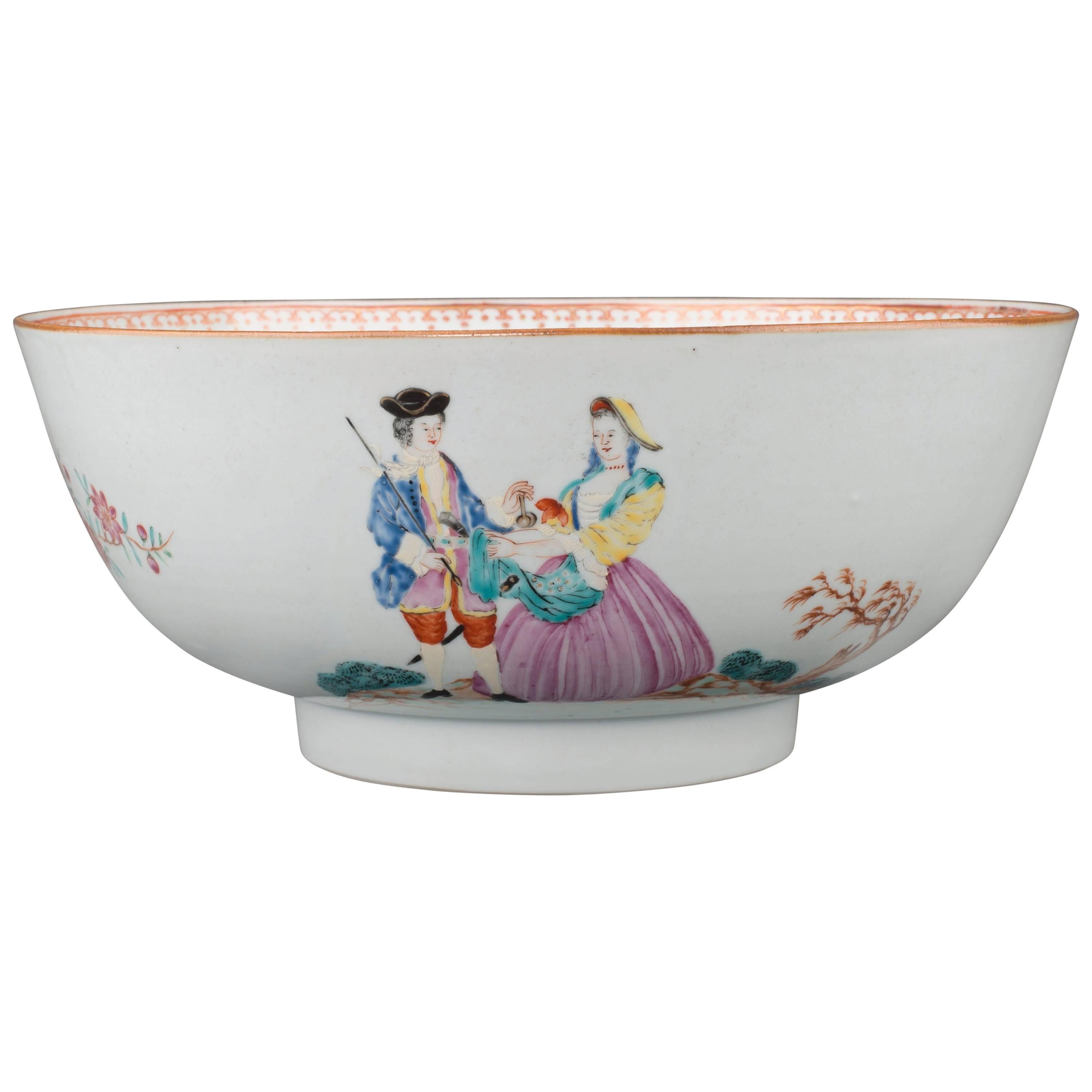 Chinese Export Porcelain Famille Rose Punch Bowl “The Sailor
s Farewell”,