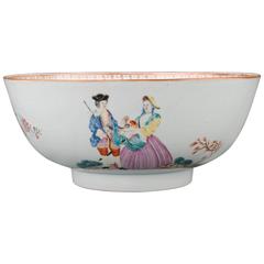 Antique Chinese Export Porcelain Famille Rose Punch Bowl “The Sailor's Farewell”,