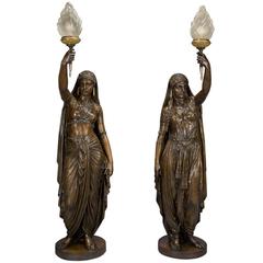 Pair of Patinated Bronze Figural Torcheres Cast by Barbedienne. French, 1872 8