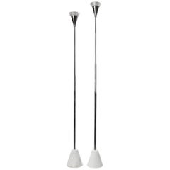 1960's Elegant Pair of Marble and Steel Floor Lamps in Style of Gino Sarfatti