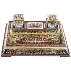 Antique 19th Century French Boulle Cut Brass Inlaid Inkstand
