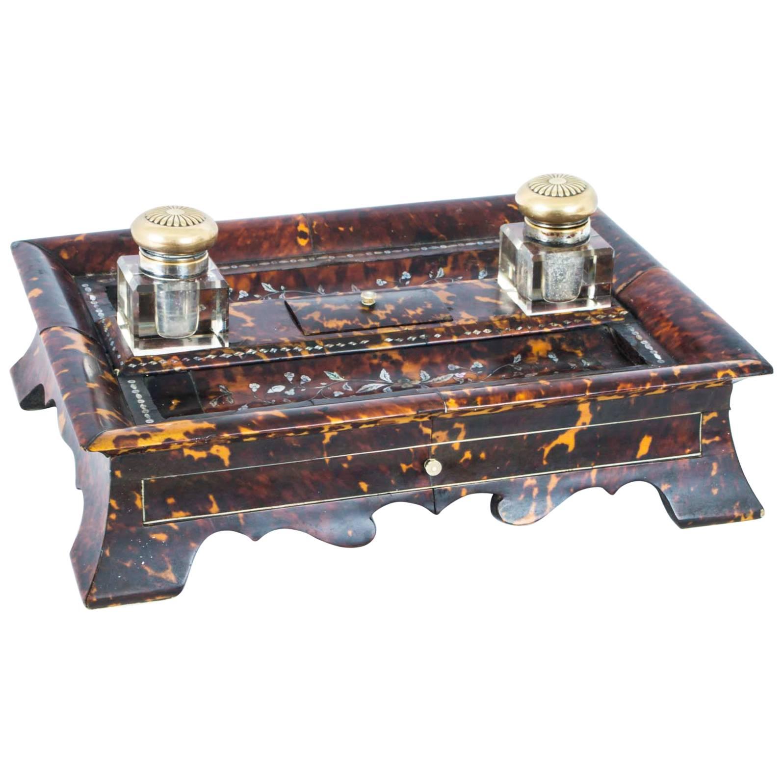19th Century Willliam IV Inlaid Mother-of-Pearl Boulle Inkstand
