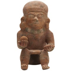 Antique Pre Columbian Jamacoaque Pottery Seated Figure 200BC-200AD