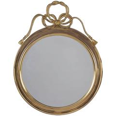 Retro Round Brass Mirror, French, circa 1960