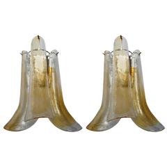 Pair of Vintage Mazzega Glass Petal Amber Sconces 6