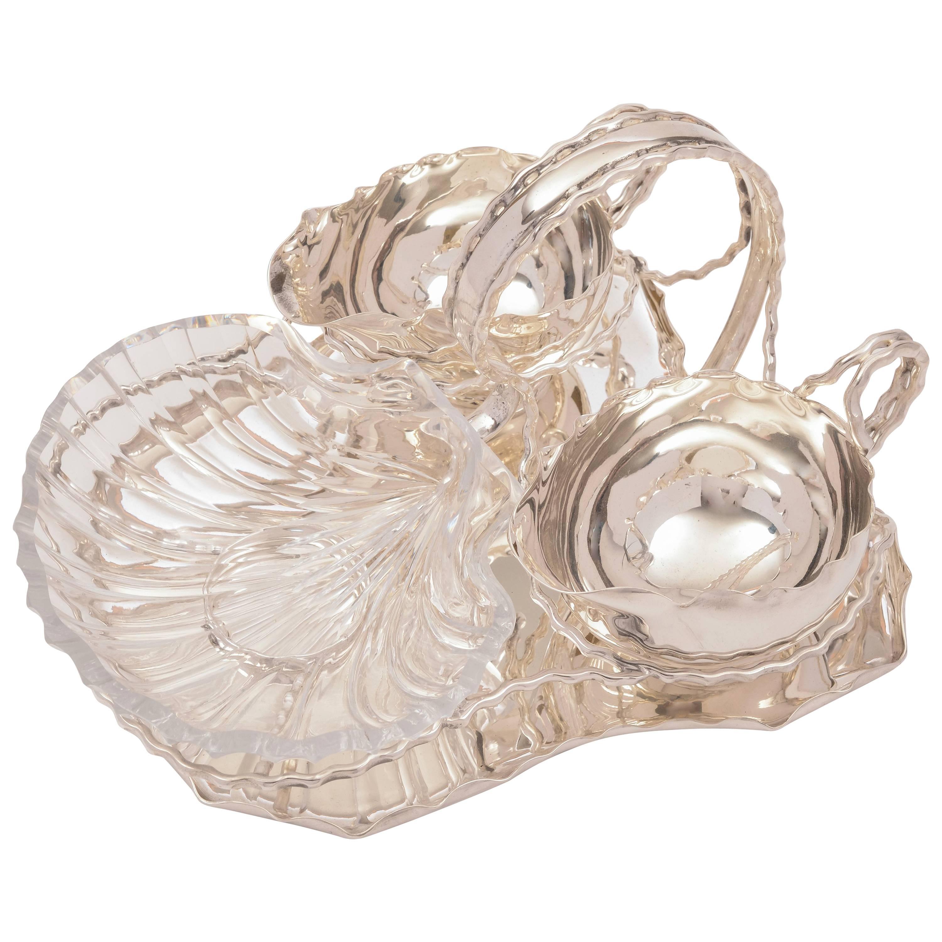 19th Century Victorian Silver Plated and Glass Seafood Serving Set For Sale