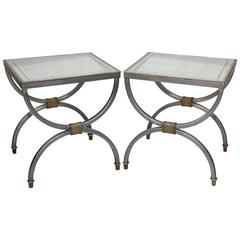 Pair of Mid-Century Steel and Brass "Bunching" Tables