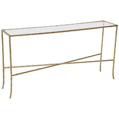 Italian Brass Faux Bamboo Cross Base Rectangular Console with Glass Top 9