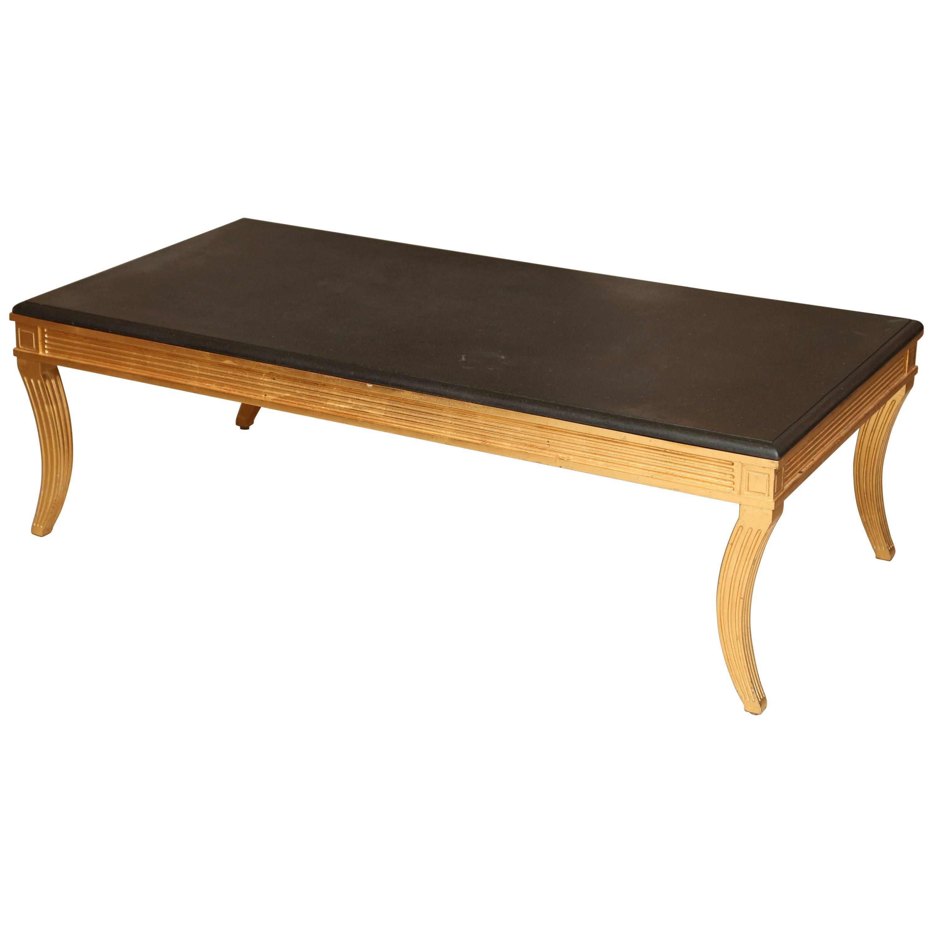 Regency Style Giltwood Low Table with Black Top For Sale