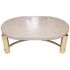 Vintage Italian Stone Top Coffee Table with Brass Frame 5