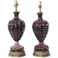 Pair of Vintage Amethyst Murano Lamps 4