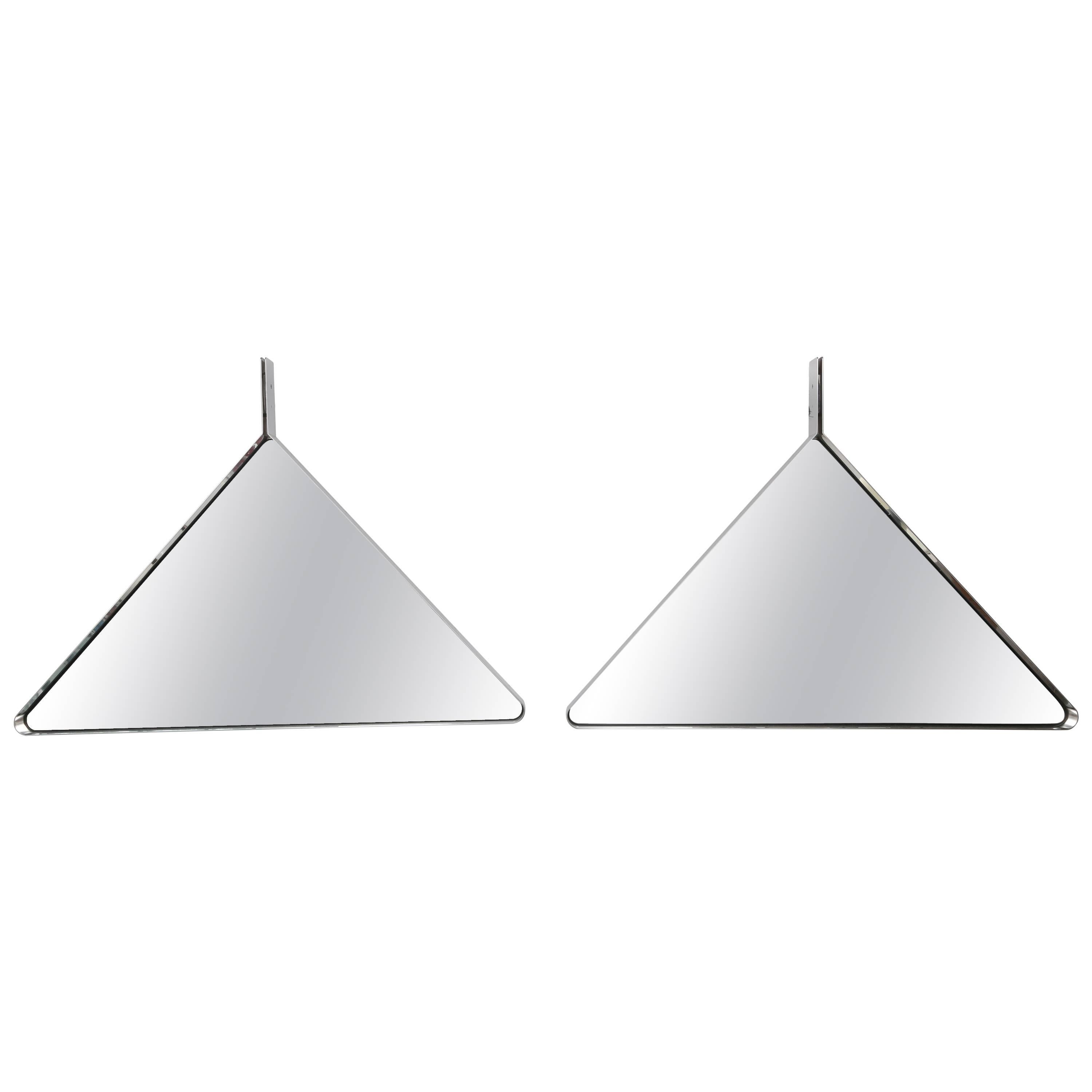 Pair of Triangular Steel Mirrors in the Manner of Willy Rizzo For Sale