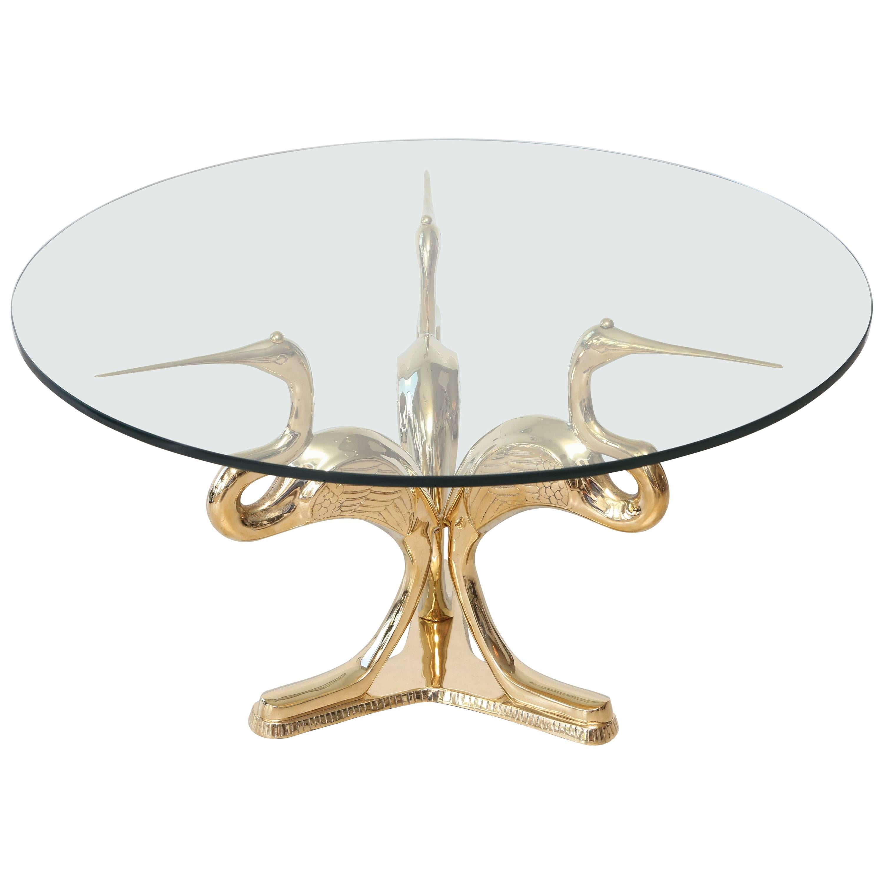 Vintage Italian Polished Brass Bird Table with Glass Top For Sale