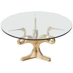 Vintage Italian Polished Brass Bird Table with Glass Top