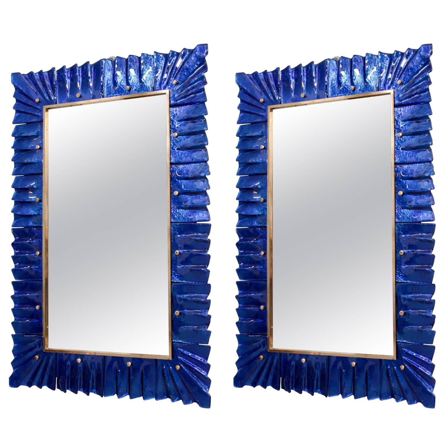 Modern Murano Glass Mirror in Brass Frame For Sale at 1stDibs