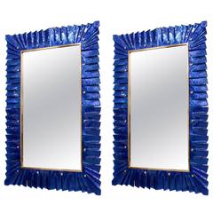 1 of 2 Huge Brass and Blue Murano Glass Mirror 7