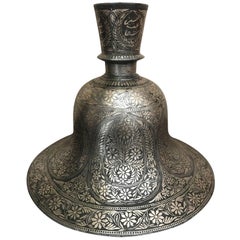 Antique Indian Mughal Silver Inlaid Bidri Hookah Base