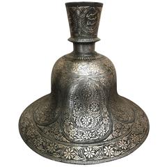 Indian Mughal Silver Inlaid Bidri Hookah Base 1
