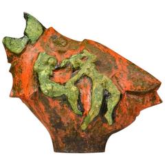 1970s Brutalist Bird Sculpture in Dutch Cobra Style with Dancing Figures 3