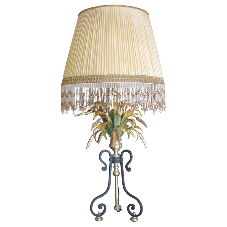 Vintage Tuscan Wrought Iron Table Lamp With Brass Ears Of Corn And Vintage Tuscan Wrought Iron Table Lamp With Brass Ears Of Corn And Round Shade For