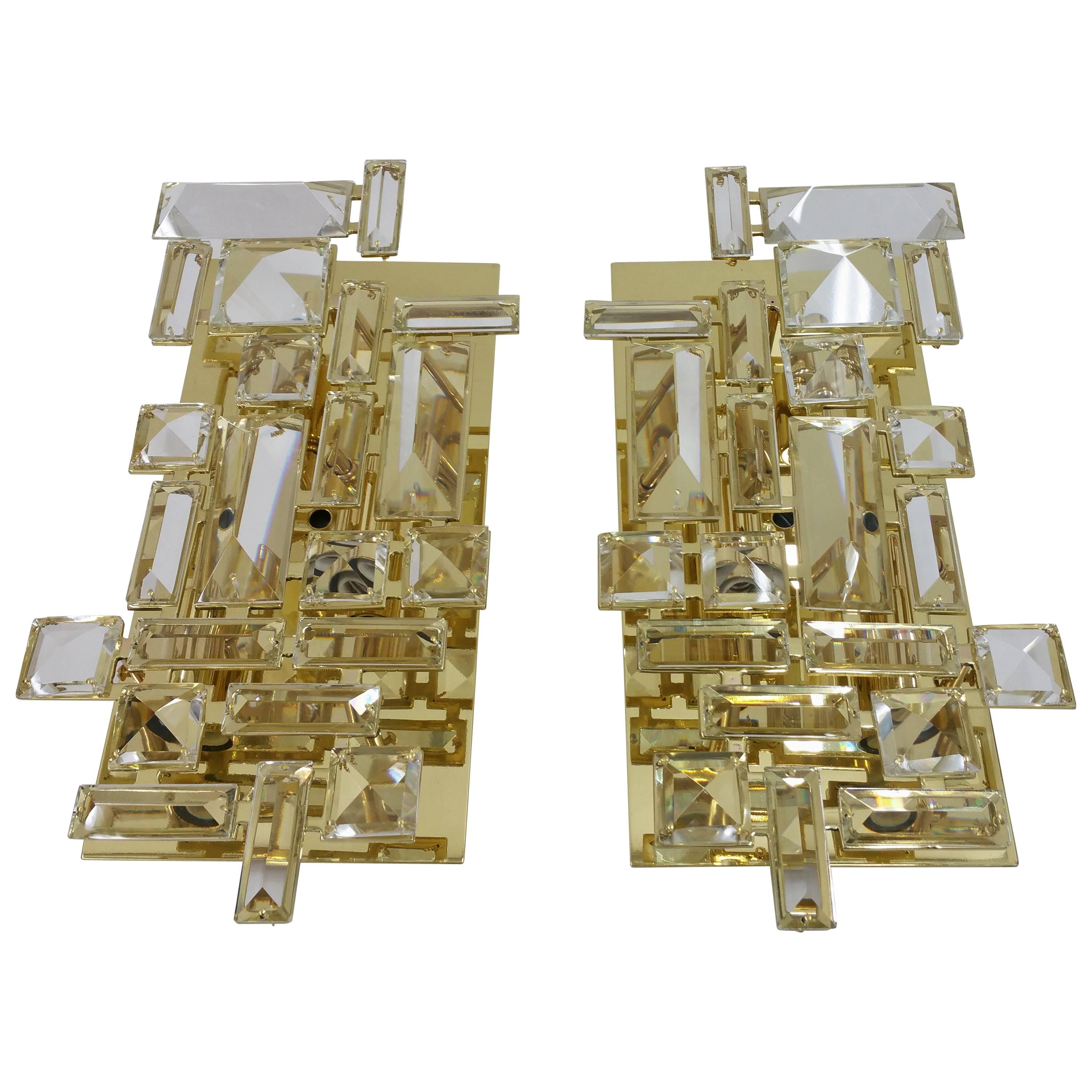 Pair of Hand-Cut Crystal Sconces
