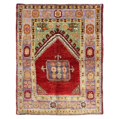 1930's Retro Prayer Design Turkish rug in Colorful Geometric Pattern