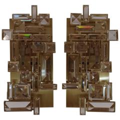 Pair of Brass and Hand-Cut Crystal Sconces 8