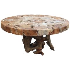 Cross Section Top Lychee Wood Dining Table on Organic Form Base