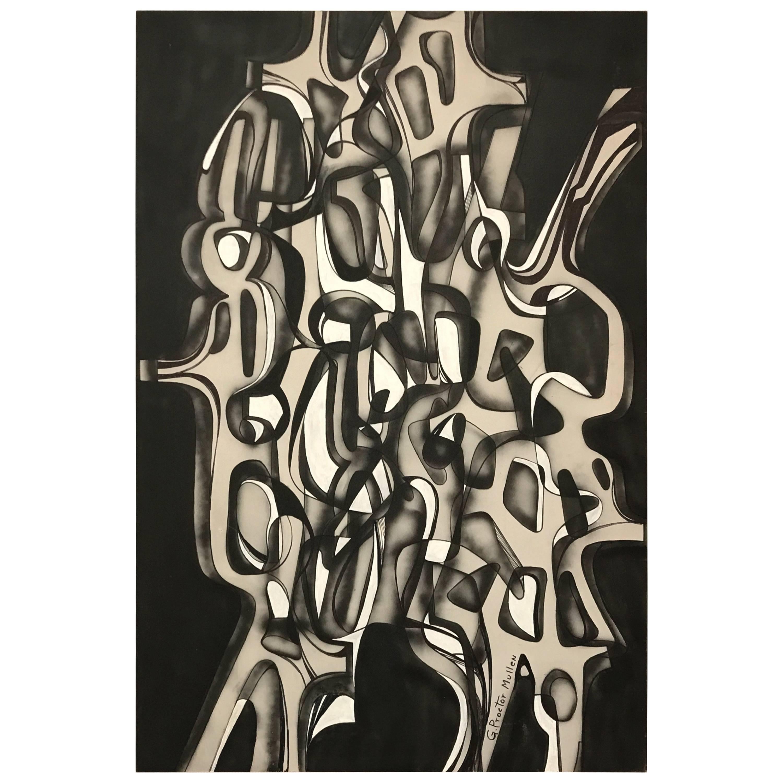 Black and White Abstract Acrylic on Canvas Painting by George Mullen
