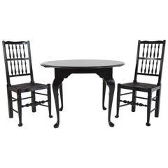 Antique Black Lacquer Colonial Revival & Queen Anne Style Chairs and Table