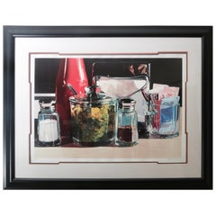 Used Framed Lithograph Still Life of an American Diner Table Scape by Ralph Goings