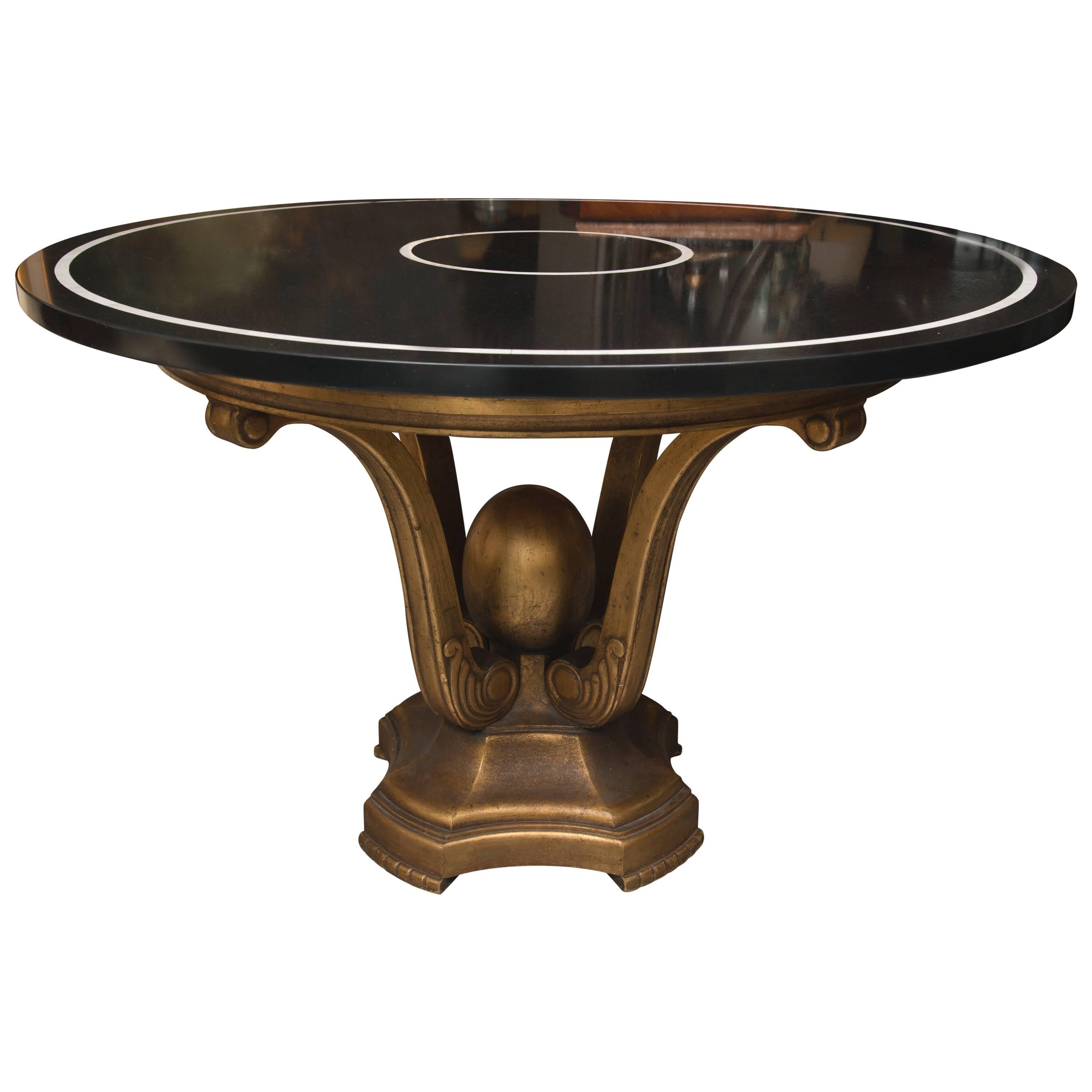 Giltwood Center Table with Inlaid Black Granite Top
