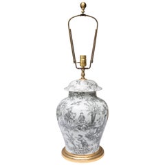 Black and White French Toile Motif Lamp