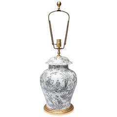 Black and White French Toile Motif Lamp 4