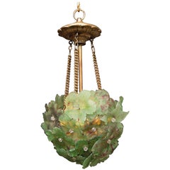 Unusual Light Pendant with Green Glass Florets
