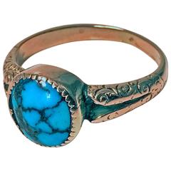 English Arts & Crafts Gold Turquoise Ring, Birmingham, 1906