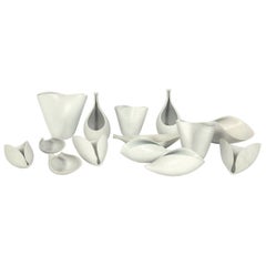 Group of Fourteen Sculptural White Veckla Pottery Pieces by Stig Lindberg