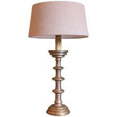 Italian Nickel Plate on Brass Candle Stick Table Lamp with Belgian Linen Shade 9