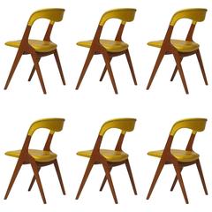 Johannes Andersen Yellow Leather Dining Chairs 9