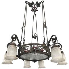 Top Quality Floral Design Wrought Iron Art Nouveau Chandelier with Glass Shades 1