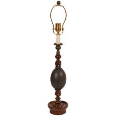 19th Century English Twisted Wood Candlestick with Emu Egg Lamp