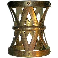 Vintage   Brass X Form Drum Stool Taboret