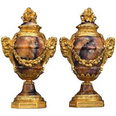 Antique 19th Century French Blue John and Ormolu Urns