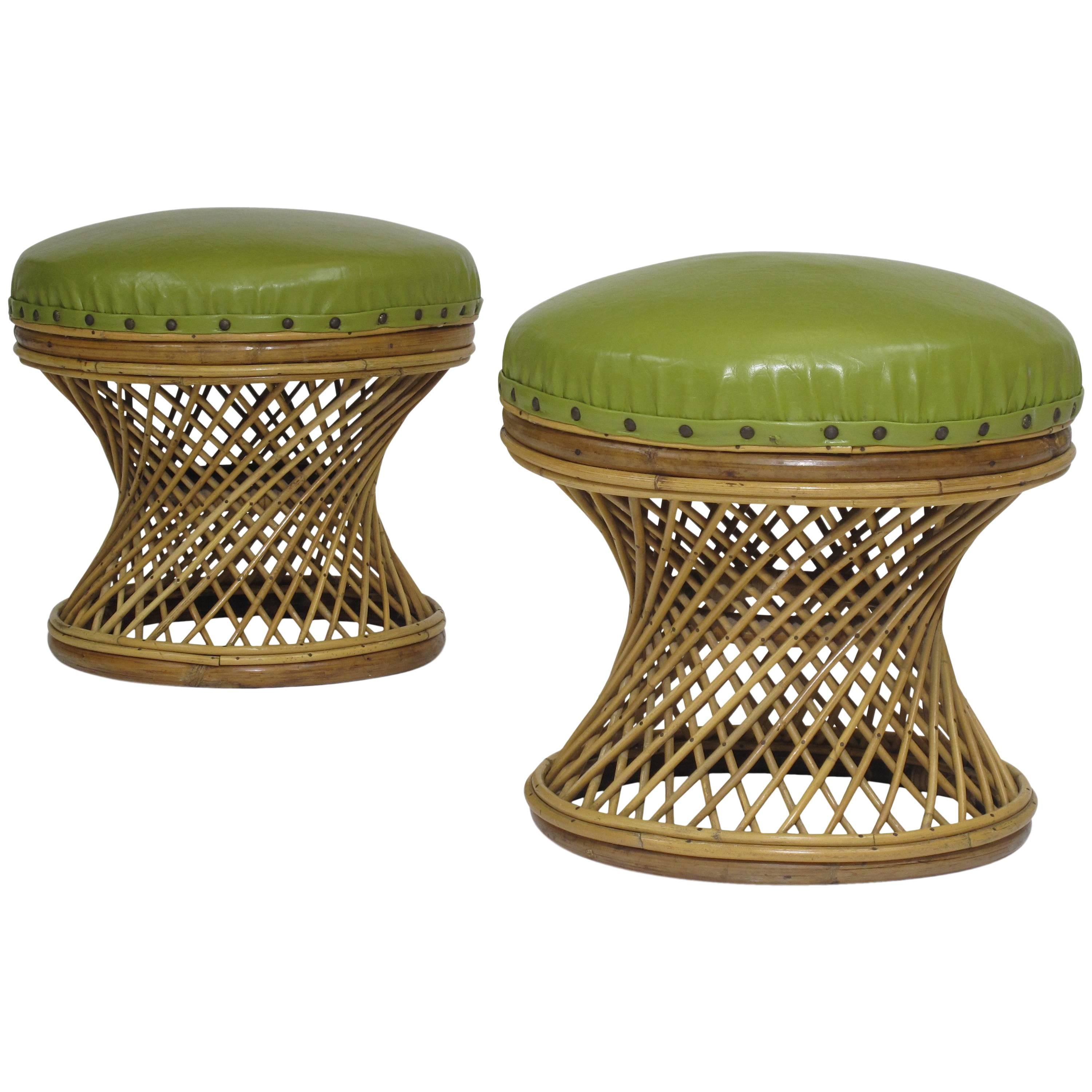 Mid-Century Rattan Ottomans