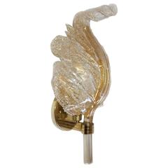 Single Barovier Murano Italian Glass Rugiadoso Leaf Wall Sconce Single Barovier Murano Italian Glass Rugiadoso Leaf Wall Sconce