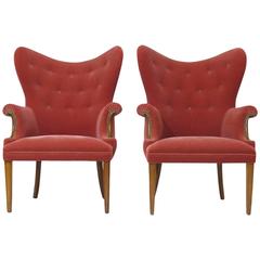 Highback Pink Mohair Lounge Chairs