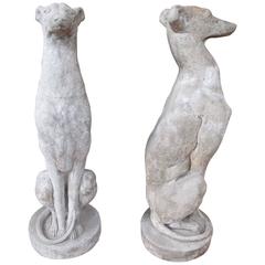 Pair of Seated Cement Canines